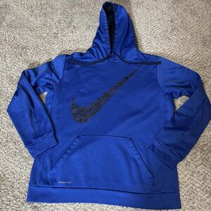 Nike Therma-FIT Hoodie Mens Large Blue Pullover Fleece Sweatshirt Swoosh Logo